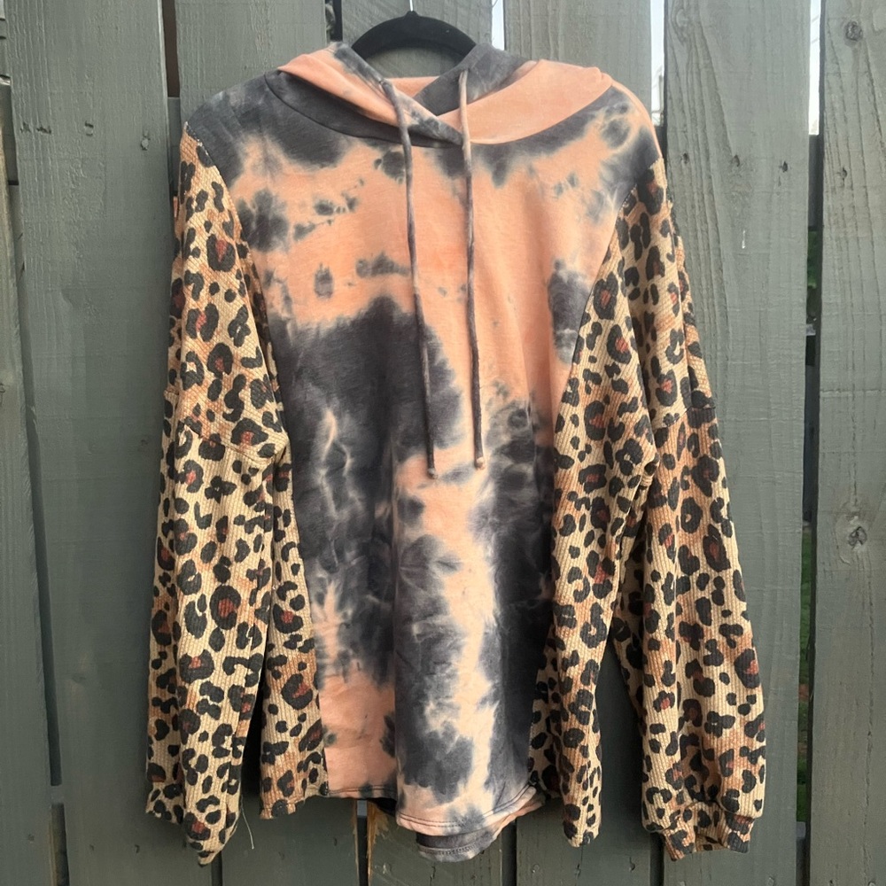 multi colored tie dyed leopard hoodie